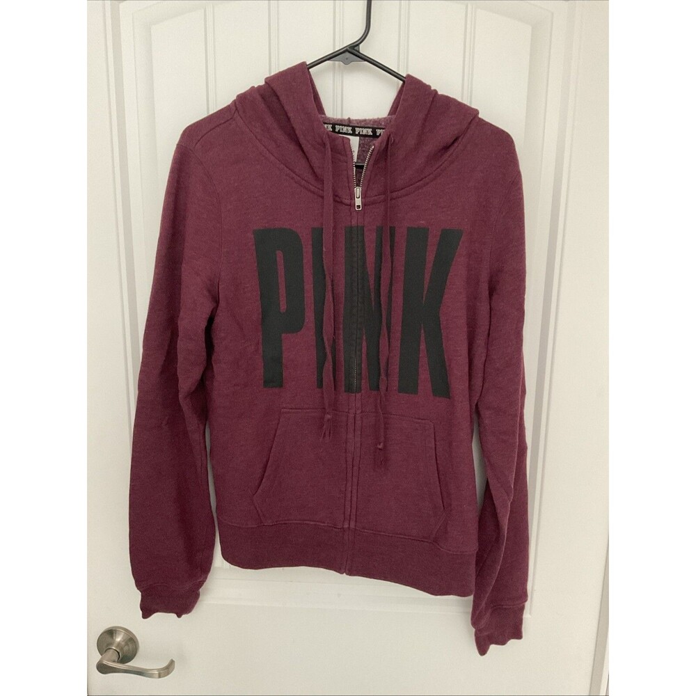 EUC Victoria’s Secret PINK Full Zip Burgundy Hoodie W/ Pockets Size Medium